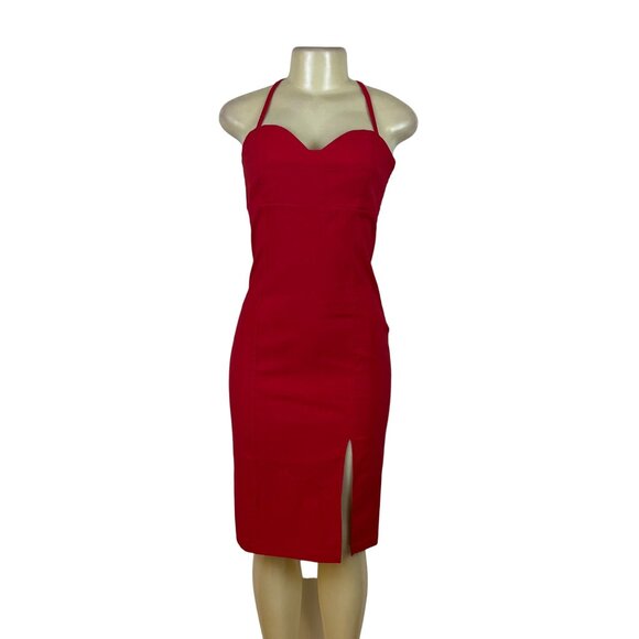 Anthropologie Womens Red Halter Midi Dress With Side Slit Size S - Picture 1 of 6